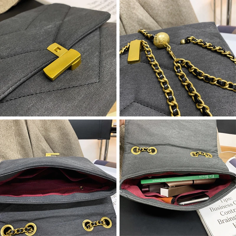 

Vintage Casual Winter Chains Crossbody Bags For Women 2020 High Quality Denim Women Designer Handbags Ladies Shoulder Bag Purse