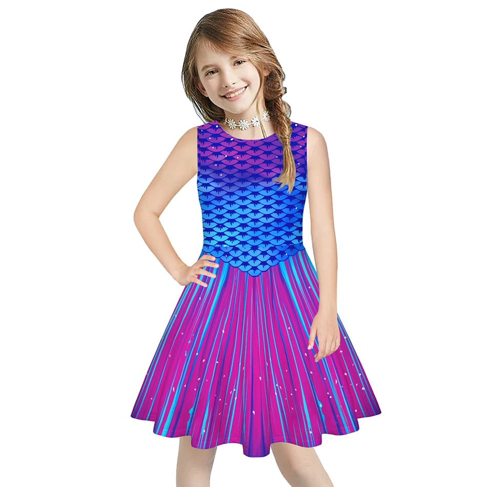 

2021 Summer Print Halloween Princess Dresses for Teenager Fashion Casual Girls Dress Sleeveless Unique Design Children Clothes