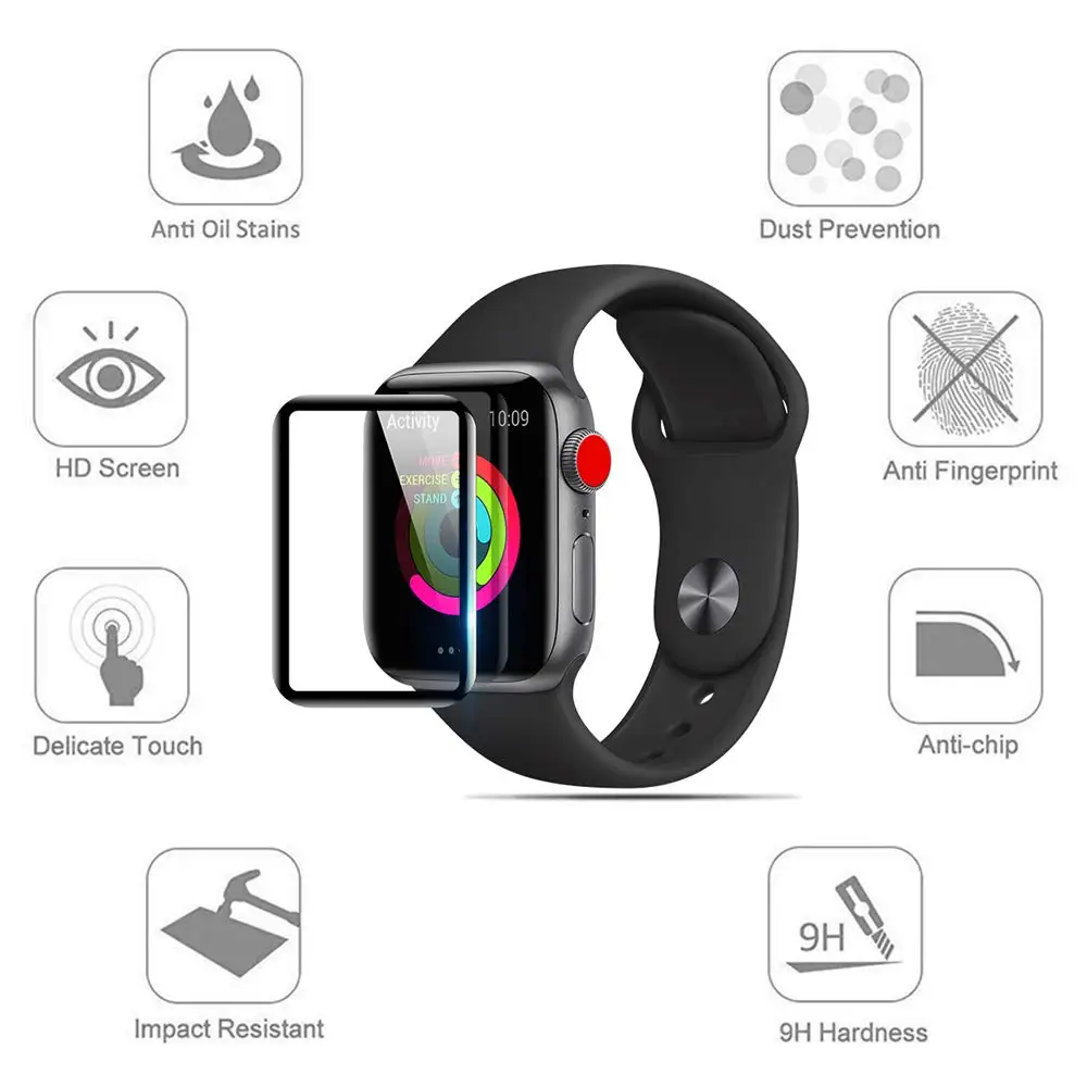 3D HD чехол из закаленного стекла для Apple Watch 3 2 1 38 мм 42 мм Защитная пленка для IWatch 4 5 44 мм 40 мм аксессуары