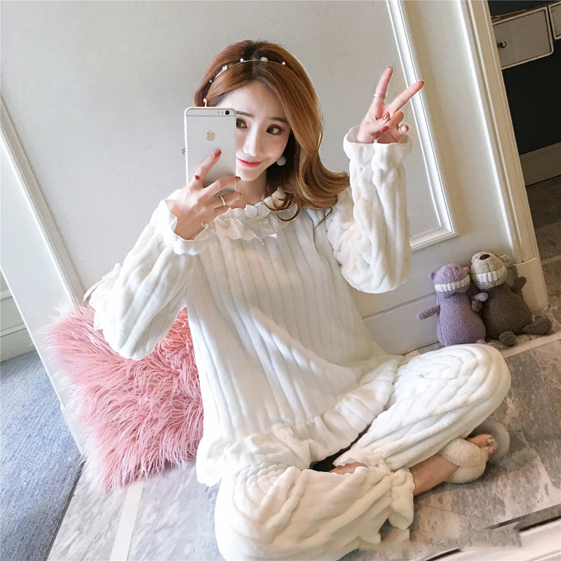 2020 зимняя Пижама женская Корейская одежда для сна милый мультяшный фланелевый