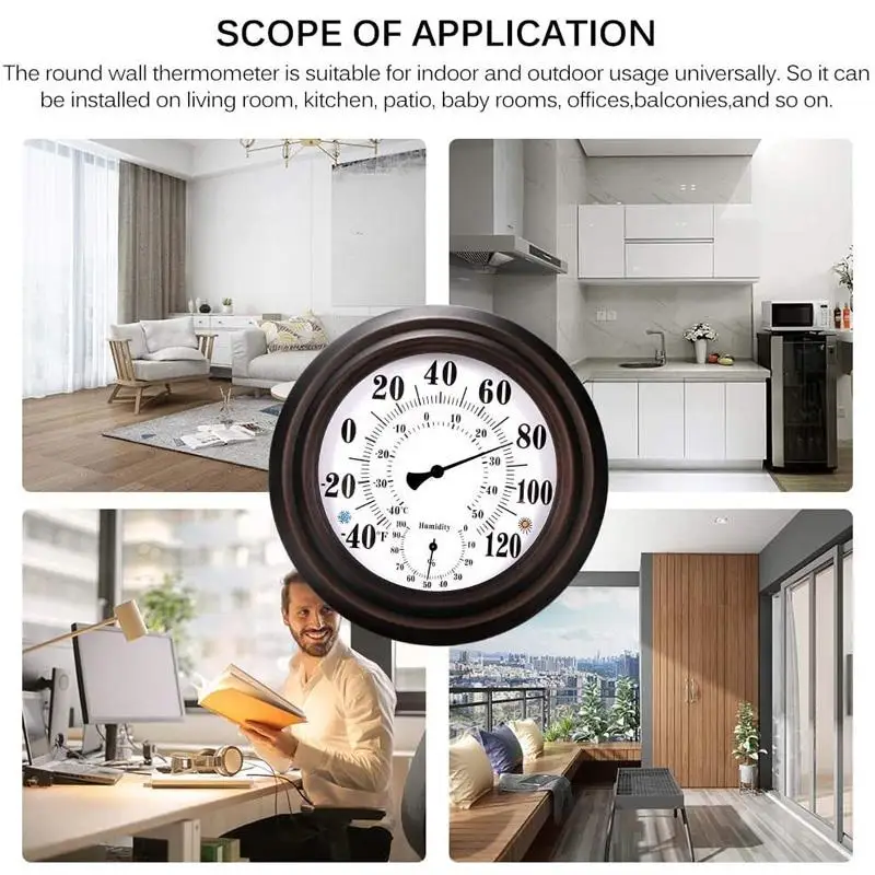 

Retro Style 20cm Wall Thermometer Indoor and Outdoor Thermometer/Hygrometer Suitable for Terrace Wall or Decoration
