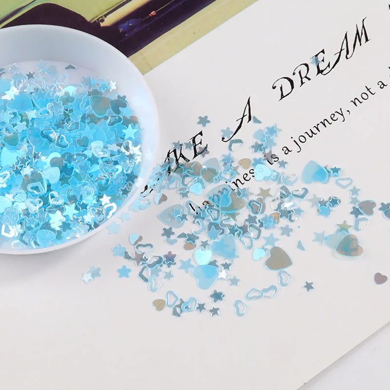 Transparent L Blue 10 г/упак. многозвездное сердце 3-6 мм прозрачные цветные блестки для ногтей пайетками для дизайна ногтей, Дамский маникюр, свадебные конфетти украшения - Цвет: Transparent L Blue