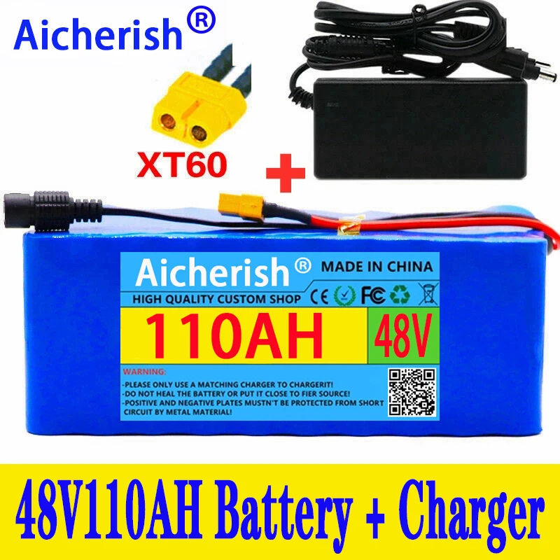 

New 48V Electric Bicycle 110Ah 13S3P 18650 Lithium Ion E-Scooter 110000Mah 350W-1000W Motorcycle Battery 54.6V Charger 20A BMS