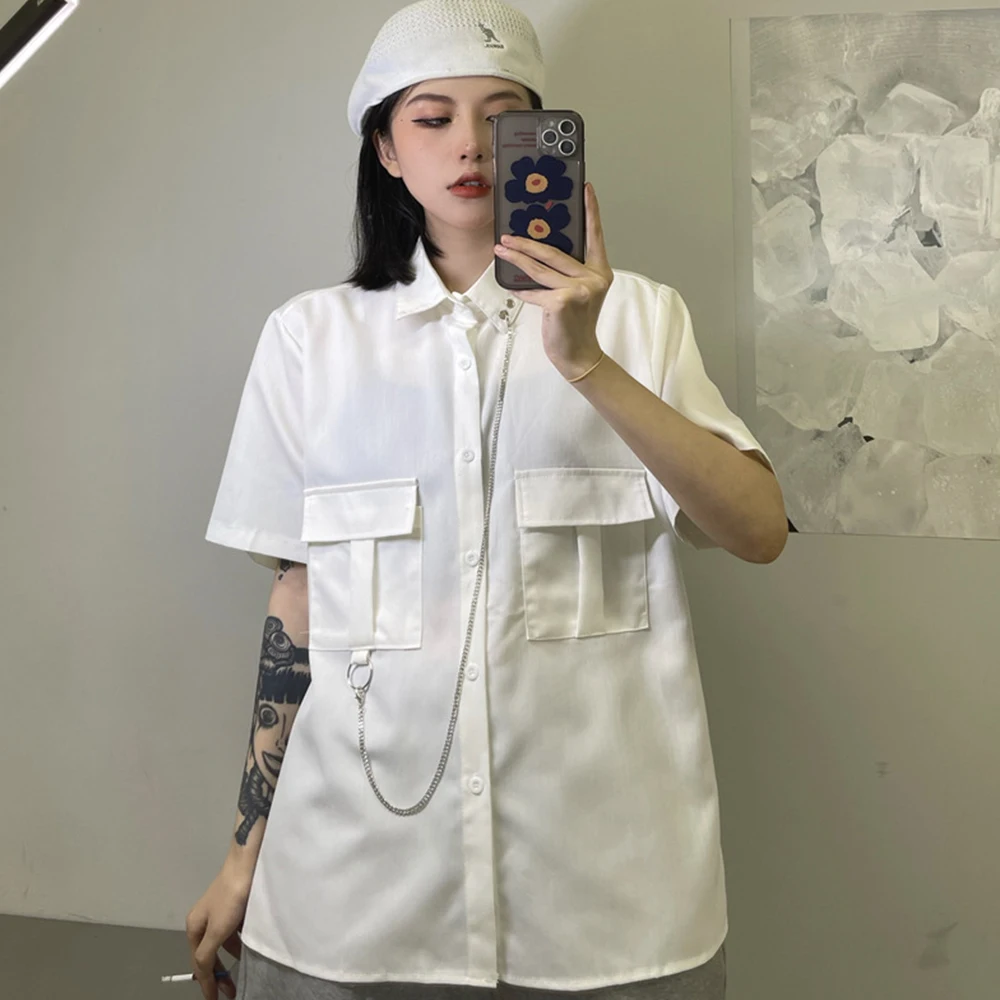 Рубашка карго женская с передними карманами модная блуза свободного покроя