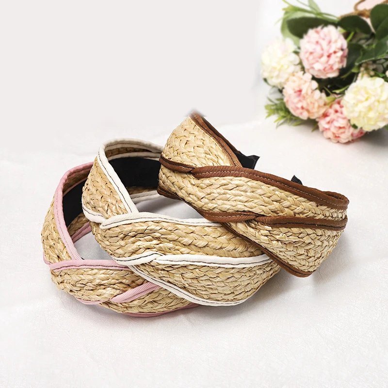 Женская Плетеная соломенная повязка для волос обруч Bazel аксессуары головной убор