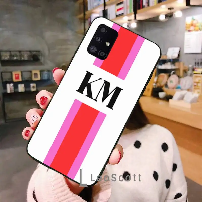 

Monogram Initial Stripe Personalized Name Phone Case For Samsung A40 A31 A50 A51 A71 A20E A20S S8 S9 S10 S20 Plus note 20 ultra