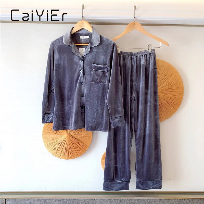 CAIYIER Autumn Winter Velvet Women Cardigan Pyjamas Soft Comfortable Satin Nightdress Femme Sleepwear Suit Plus Size 3XL 4XL 5XL