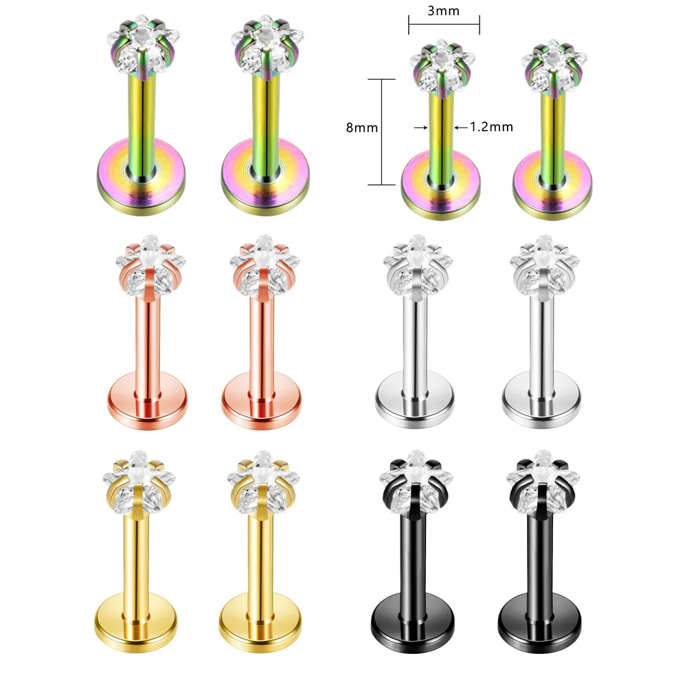 Серьга гвоздик женская для пирсинга губ Ювелирное Украшение с анодированным