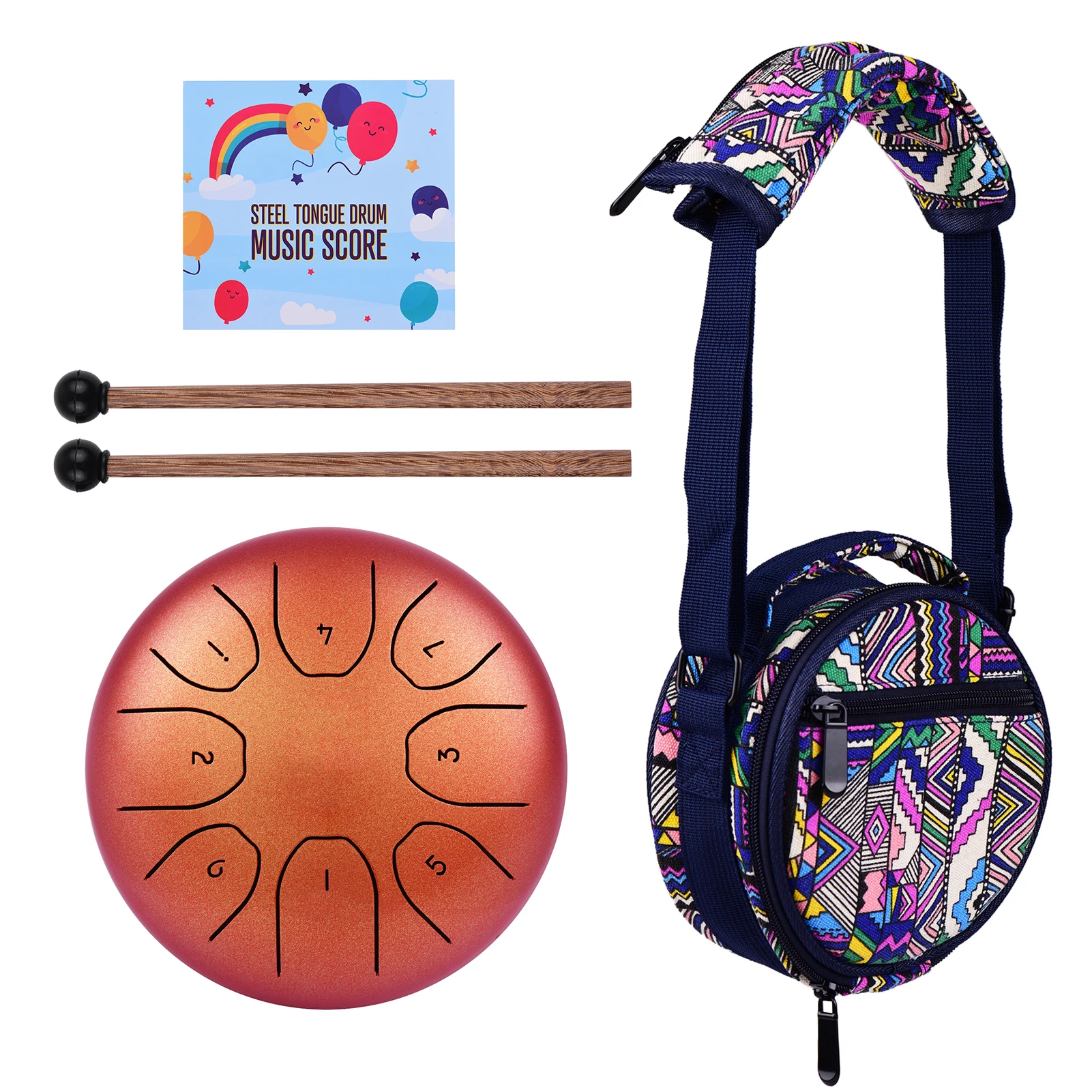 

Muslady 5.5 Inches Steel Tongue Drum 8 Notes C Key Tank Drum with Drumsticks Carry Bag Percussion Accessaries & Instrument
