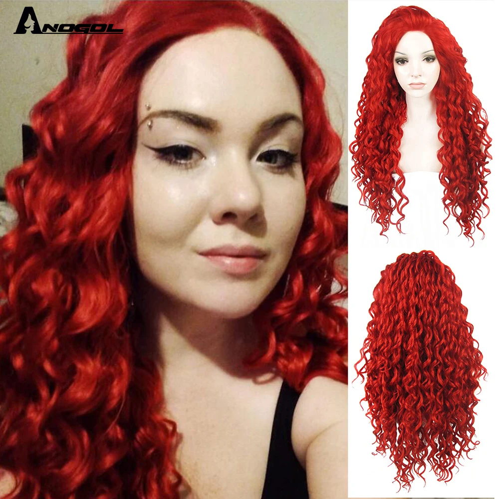 ANOGOL-peluca sintética Afro larga y rizada para mujer, peluca roja de fibra de alta temperatura para Cosplay, hecha a máquina, pelo falso gratis
