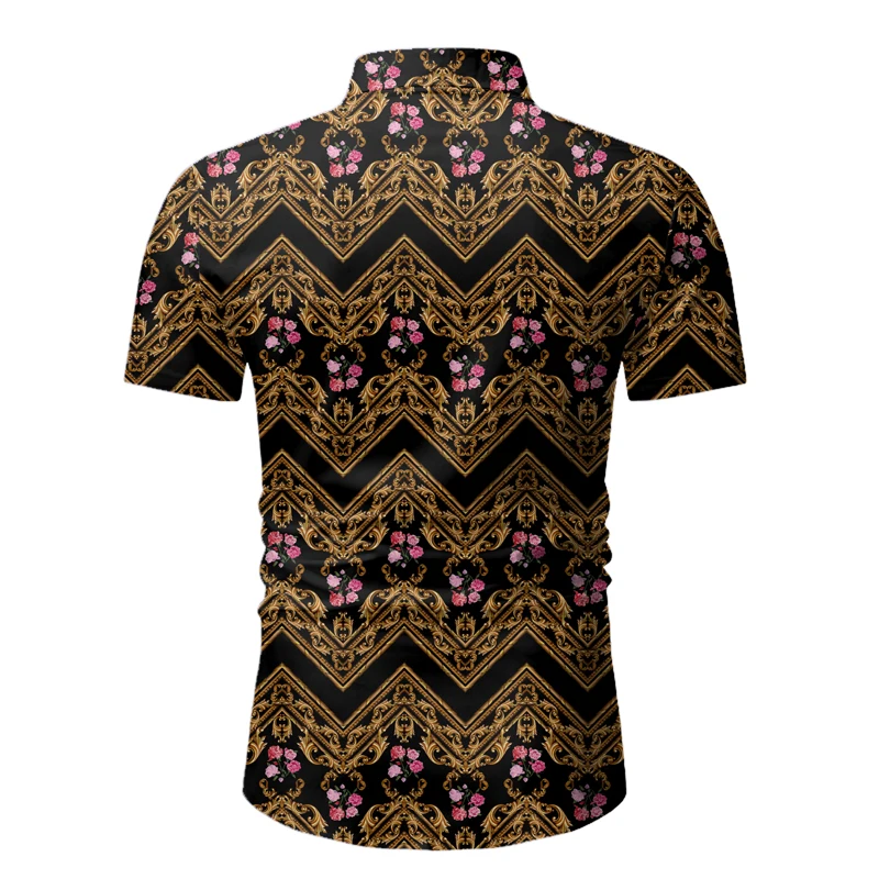 Short-sleeve Slim Fit Men Shirts 2020 Fashion Striped Print Male Hawaiian Shirt Streetwear Button Down Camisa Floral Masculina | Мужская