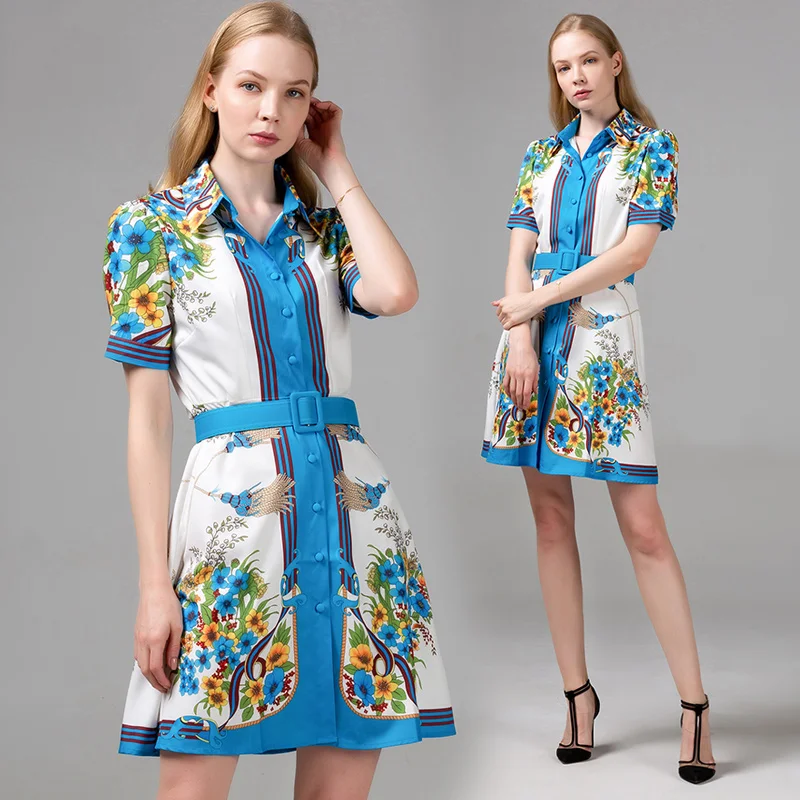 

Print Women's Dress Party Girl's Dresses Summer Casual Loose Short Sleeve Clothing Lady Polo A-LINE Knee-Length Houthion