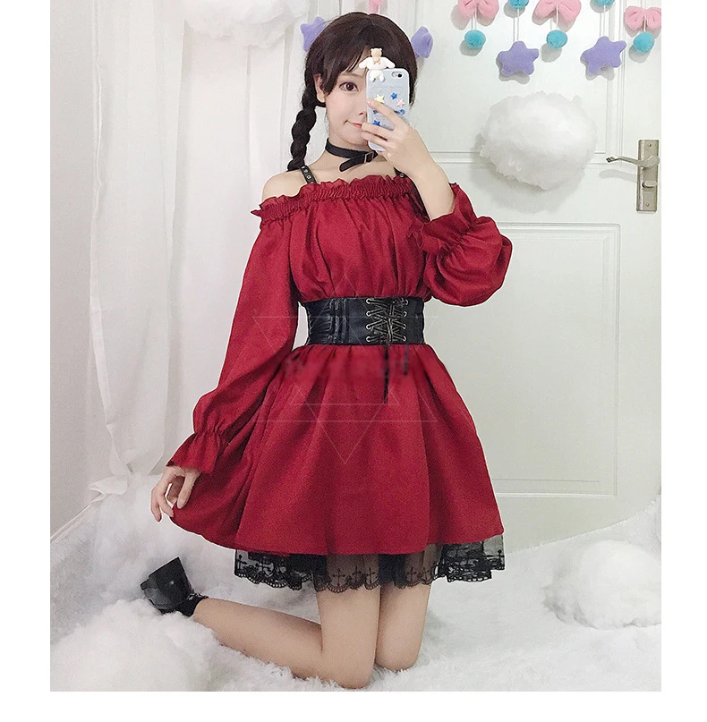 Для взрослых Аниме Косплей Костюм Горничной женский сладкое красное вино в