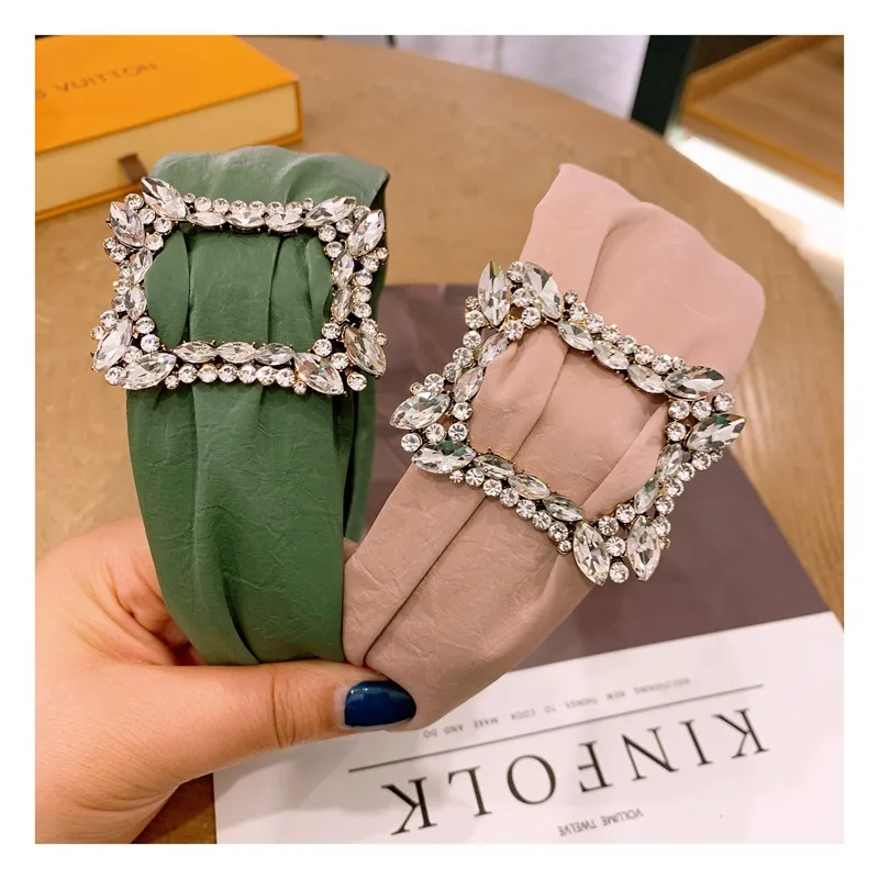 

Trendy Crystal Headband Baroque Headbands Pu Leather Headwear Square Hair bands Women Fashion Hair Jewelry Hair Accessory