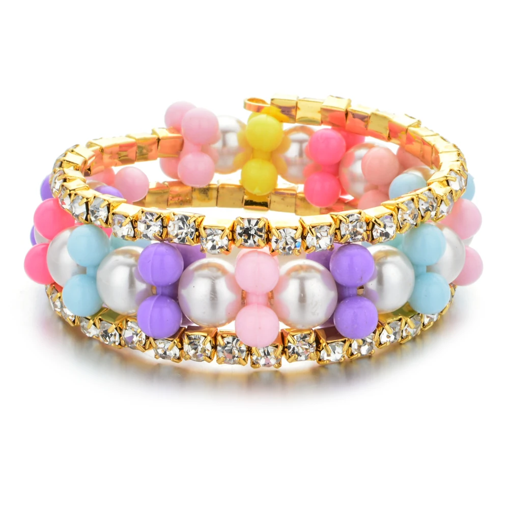 Многослойный детский жемчужный браслет стразы и браслеты из акрилового сплава с