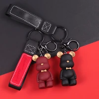 7 color fashion gentleman bow tie bear car key chain cute creative leather children small gift key pendant bag pendant