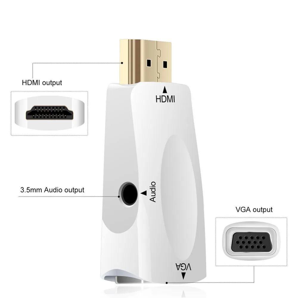 Адаптер преобразователь видео с HDMI разъемом папа на VGA мама 1080p аудиокабель 3 5 мм