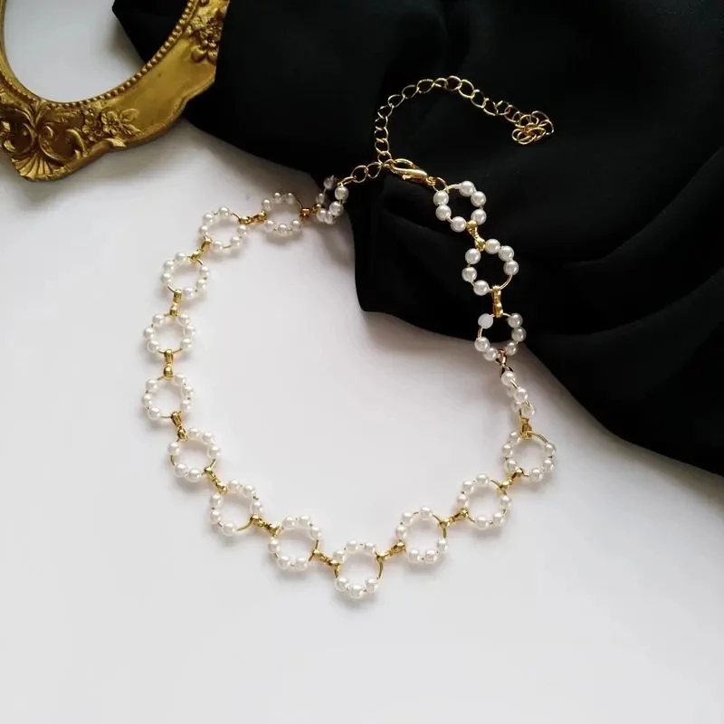 

OE New Korean Fashion Pearl Necklace For Women Sweet Necklace Pendant Collar Jewelry