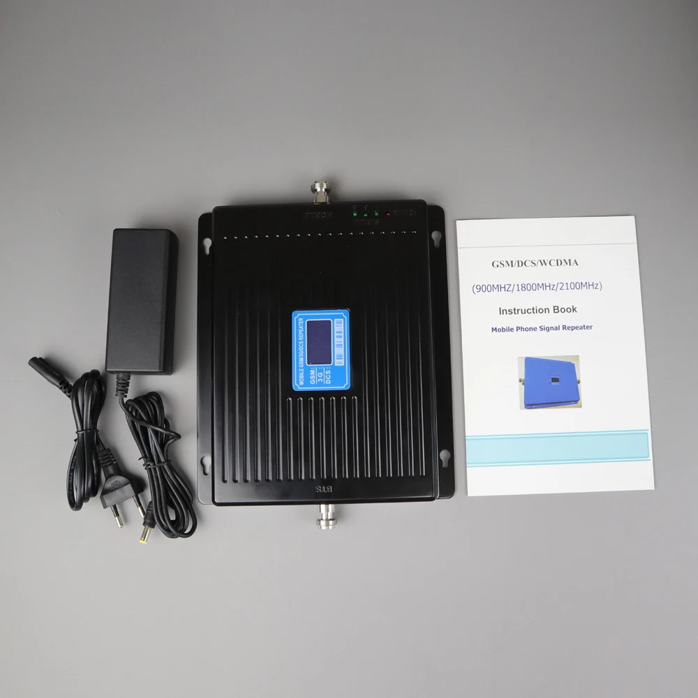 

900 1800 2100 Tri-Band signal booster gsm cell phone repeater 2G 3G 4G LTE 75dB Mobile Cellular Amplifier + Log periodic antenna