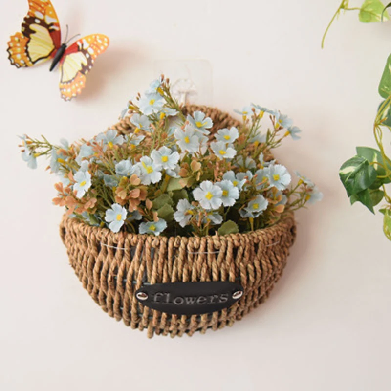 

Straw Flower Baskets Organizer Organizador Basket Rattan Panier Wall Weaving Plant Decoration Oрганайзер الشاي الصوا