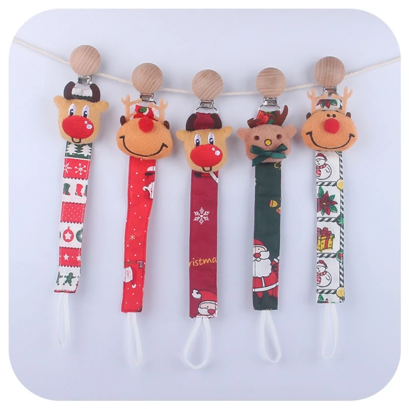 

Christmas Theme Series Elk Pacifier Clip Cotton Chain Newborn Dummy Nipple Soother Holder Baby Teething Chewing Toys