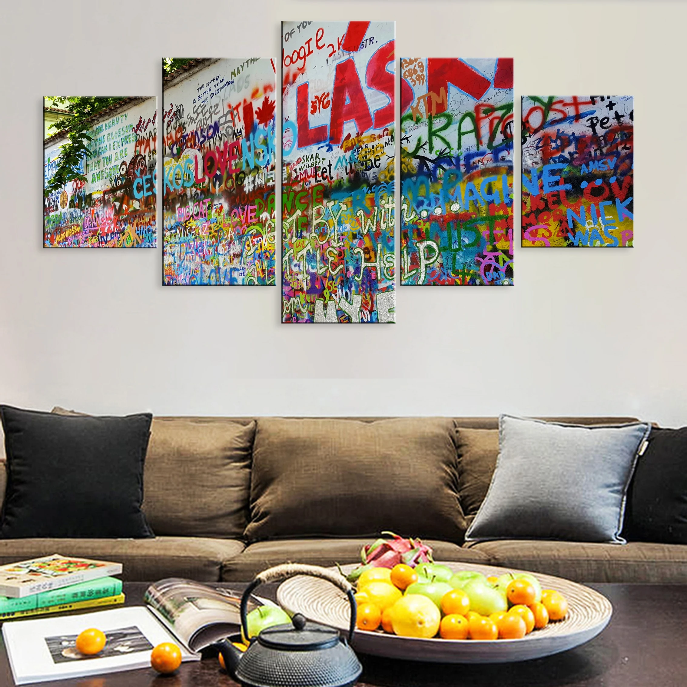 

Hd Printed 5 Pieces Landscape Poster Canvas Living Room Home Decor Creative Street Art Graffiti Abstract
