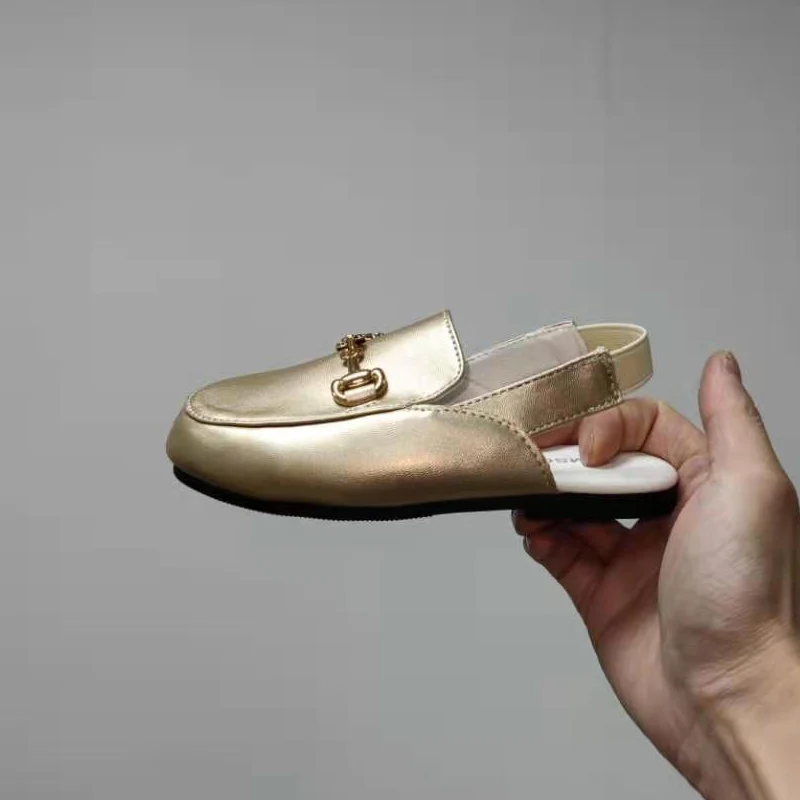 

Kids Slippers White Spring Summer Gold Quality Leather Slippers For Boys Girls New Arrival 2021 Rubber Size 21-35 With Buckle