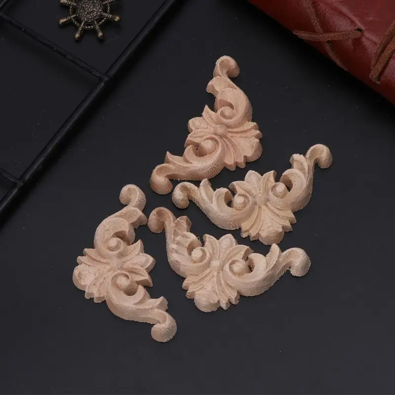 

4pcs/set Wood Carved Corner Flower Onlay Applique Unpainted Frame Cupboard Cabinet Decal For Home Furniture Decor 4x4cm