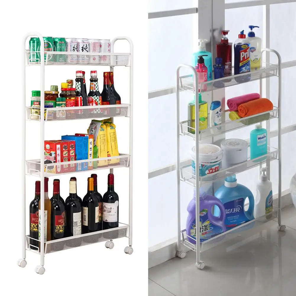 

Ivory White Convenient Home Mesh Style Four Layers Removable Storage Cart Kitchen Accessories Shelf Household Furniture Storage