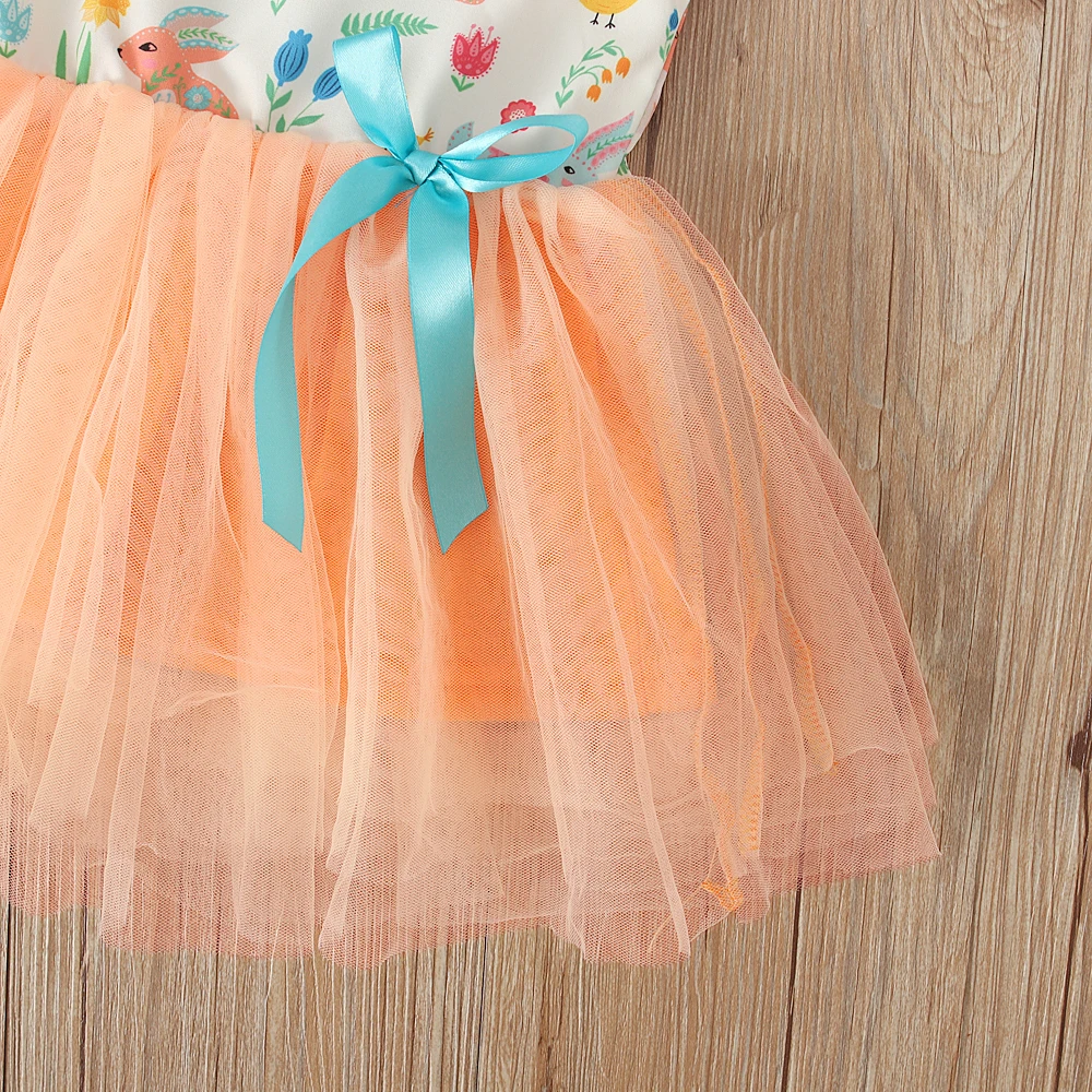 

2020 Summer Mesh Princess Dress Girls Dress Easter Rabbit Printed Princess Dress Tull Elegant Kids Dresses For Girls Vestidos
