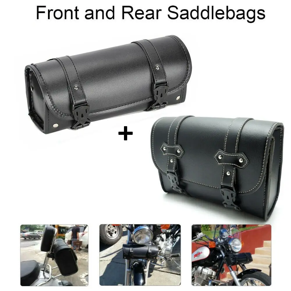 two bags Передняя Задняя кожаная универсальная мотоциклетная седельная сумка рулон вилка сумка для инструментов руль Сисси Бар для Softail Sportster Touring - Color Name: two bags