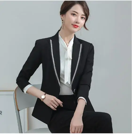 Женские деловые костюмы с серыми брюками официальный модный темпераментный