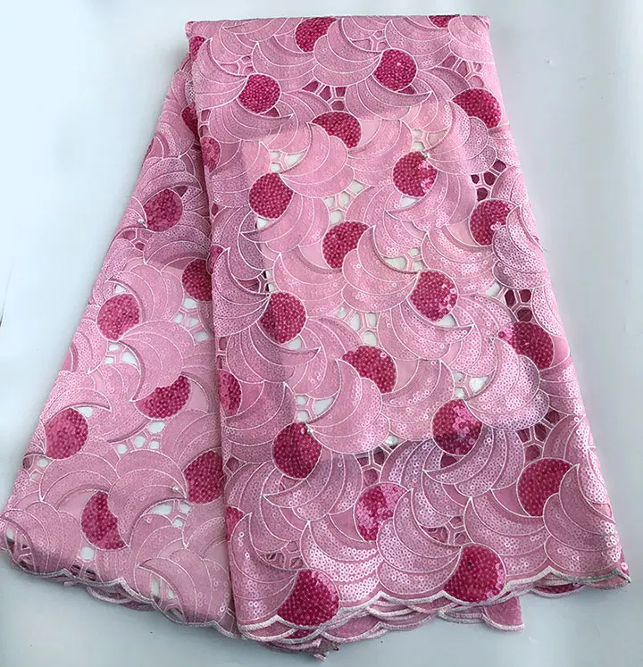PINK Fushia Ребенок персик полностью в блестках Блестящий Handcut Французский Кружева holed органза с кружевом в африканском стиле Ткань 5 ярдов в штуке - Цвет: PINK Fushia