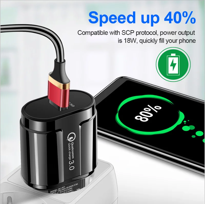 Quick Charge 3 0 Мобильный телефон зарядное устройство USB EU штекер 18 Вт QC быстрое для iPhone