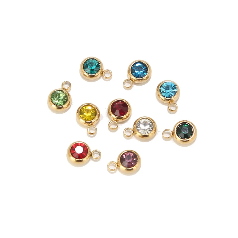 50pcs Gold Stainless Steel 6mm Birthstone Charm Pendants for DIY Jewelry Making image 2