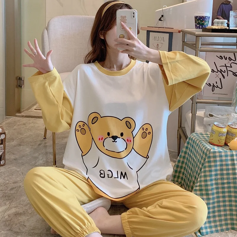Plus Size XXXL Spring Nightgown Women Sleepwear Cartoon Pajama Set Loose Version Cotton Princess Style Pullover Pajamas