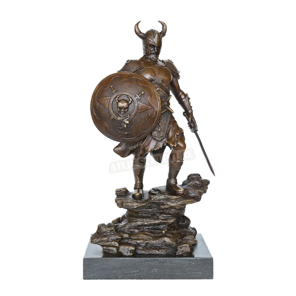 

Sparta Soldier Bronze Statue Medieval Warrior with Sword & Shield Sculpture Vintage European Art High-end Decor Ornament