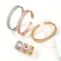 fashion unique cubic zirconia baguette bracelet ring geometic cuff bangle luxury womens wedding party jewelry accessaries gift