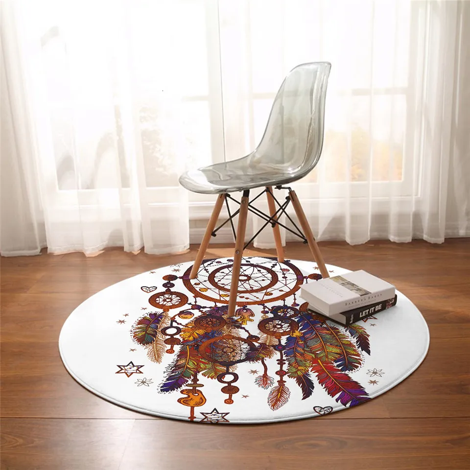 

Bohemian style beautiful feathers gorgeous round rugs floor mats bedroom living room home decor