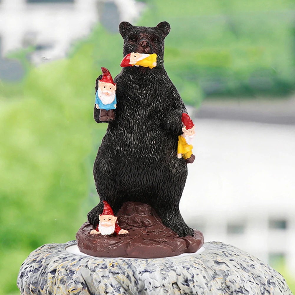 

Realistic Resin Bear Statue Realistic Dwarf Bear Sculpture Naughty Animal Eating Gnomes Ornament Gardening Decor for Gard