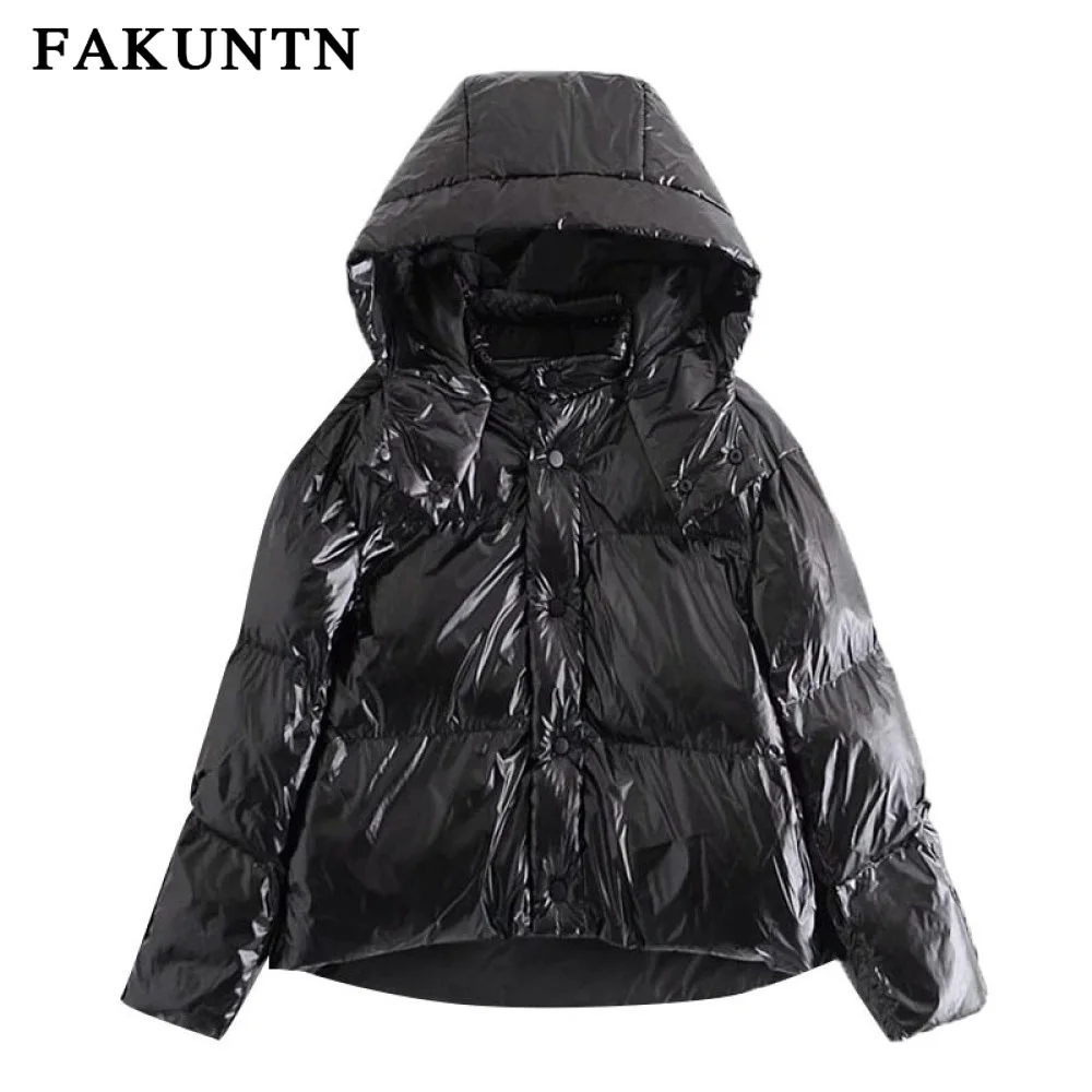 

FAKUNTN Winter Women Parka Jacket 2021 Female Black Hooded Loose Outwear Long Sleeve Warm Coat Female Parka Women Jackets Coats