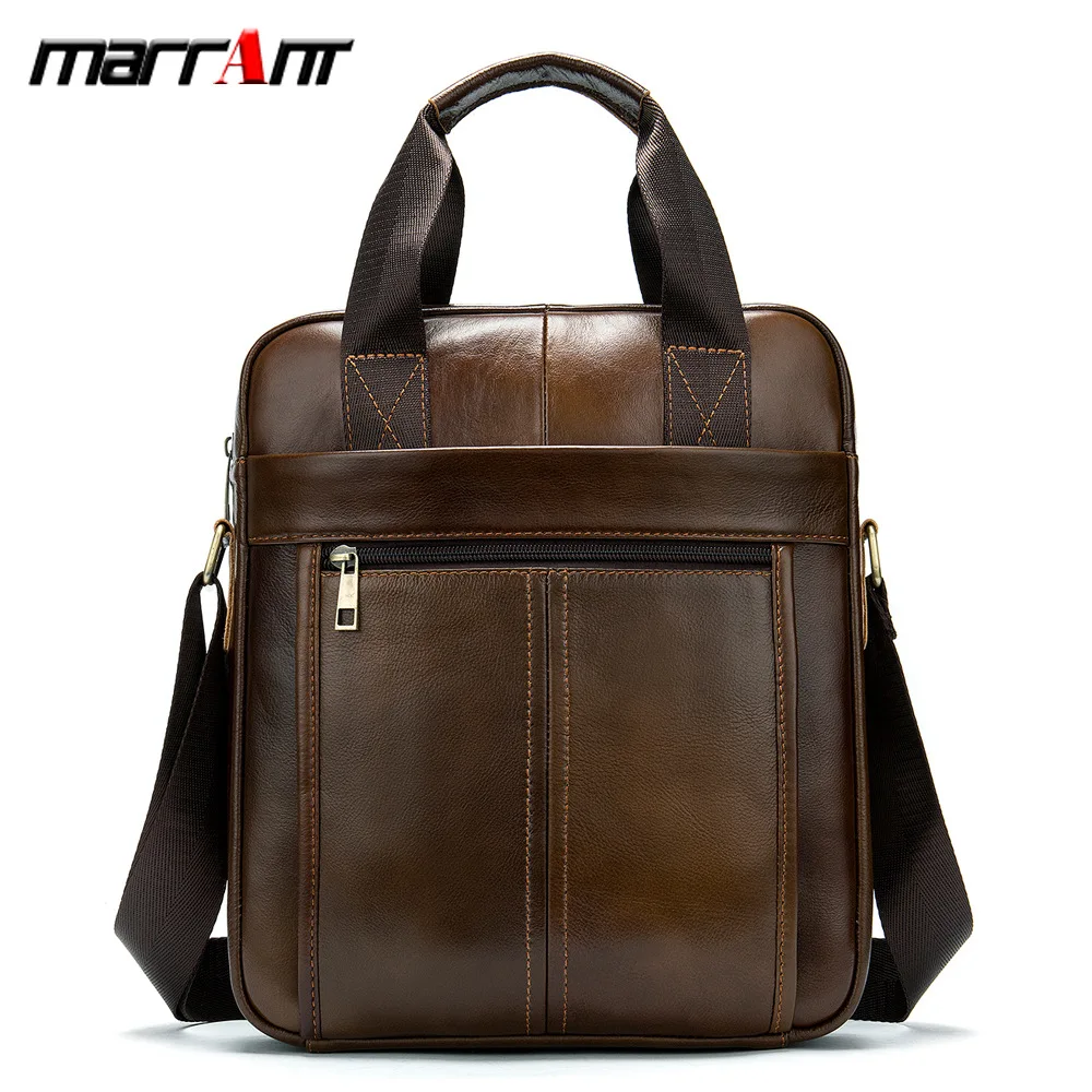 

Full-Grain Leather Men's Business Vertical and Portable Design Briefcase 9.7-Inch iPad Vintage Messenger Bag
