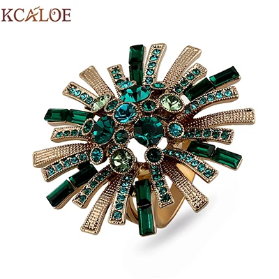 green KCALOE обручальное кольцо с большими цветами, роскошное зеленое кольцо из австрийского кристалла, кубический цирконий, Брендовое ювелирное изделие, большие титановые кольца для женщин - Цвет основного камня: green