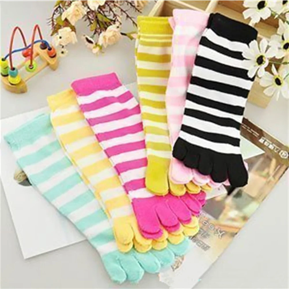 

6 Pairs Breathable Soft Casual Elastic Funny Tube Autumn Winter Women Socks Fashion Cotton Blend Warm Toe Striped Five-finger