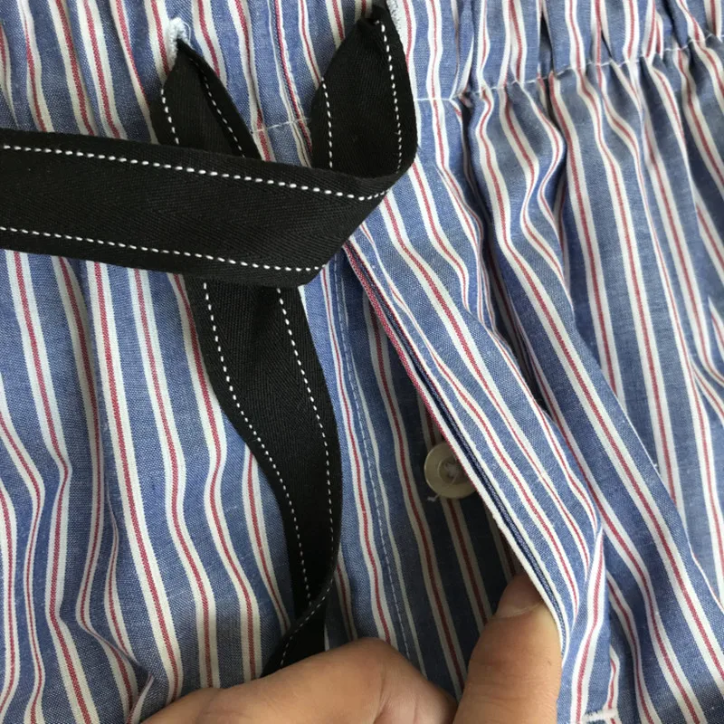 

Men's pajamas summer Short sleeve Trousers stripes cotton pajama Set