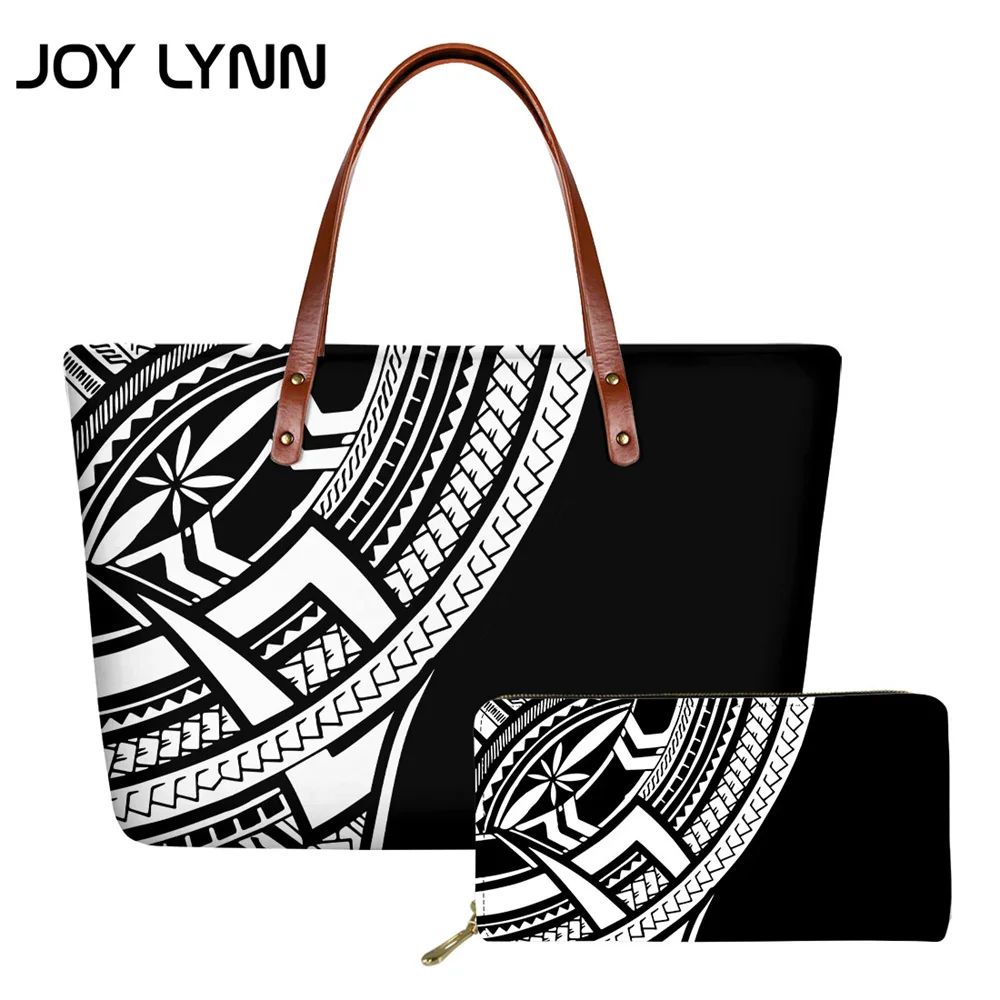 

JOY LYNN Colorful Floral Polynesian Pattern Female Handle Bag & Ladies Wallet Sets Luxury PU Leather Tote Shoulder Bag for Women