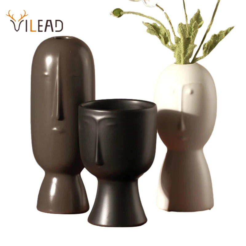 

VILEAD Nordic Ceramic Vase Art Abstract Human Face Plant Pot Home Decor Hydroponic Dried Flower Container Living Room Decoration