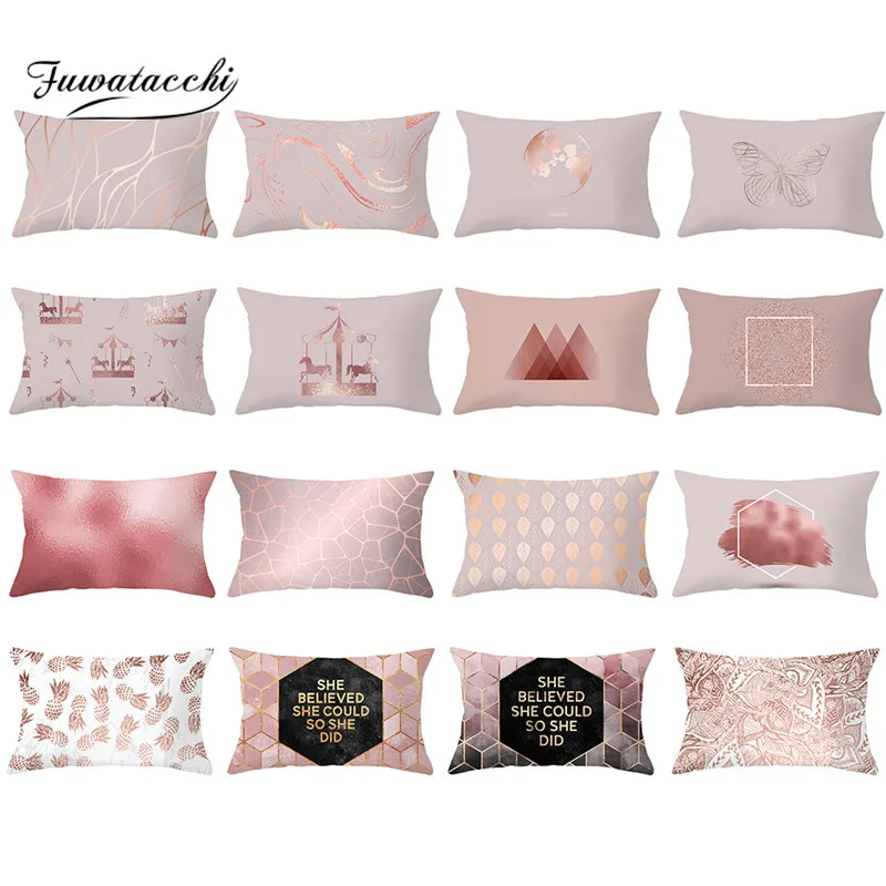 Fuwatacchi розовый прямоугольник/чехол для подушки из полиэстера с геометрическим