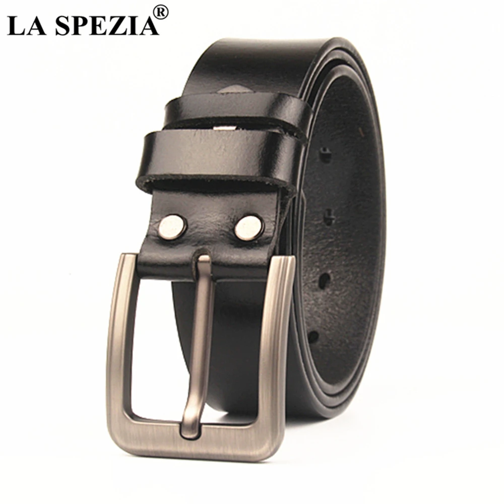 LA SPEZIA Large Size Belts 145cm Genuine Leather Belt Male Black Brown Pin Buckle Casual Extra Long Plus Size Men Belt