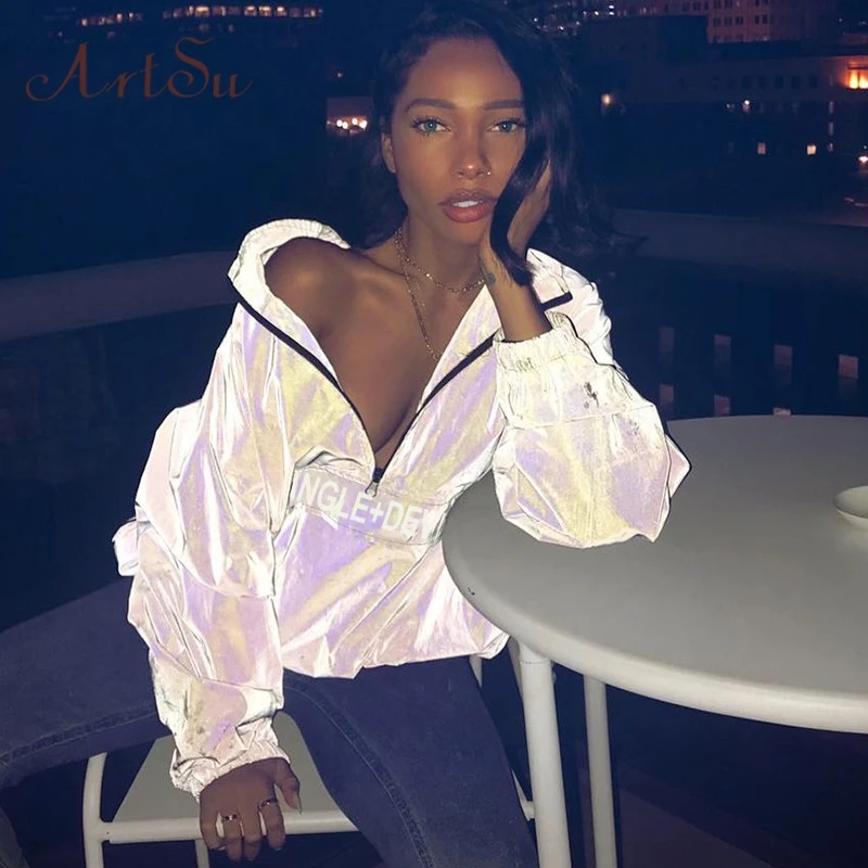 Женская толстовка в стиле хип хоп ArtSu свободная на молнии со светоотражающими